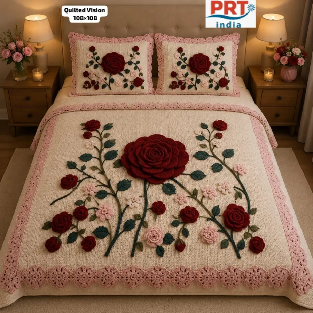 King Size Bedsheet | 108×108 Inch | 2 Pillow Covers + Free Big Bath Towel | Weaving Effect Digital Printed 1