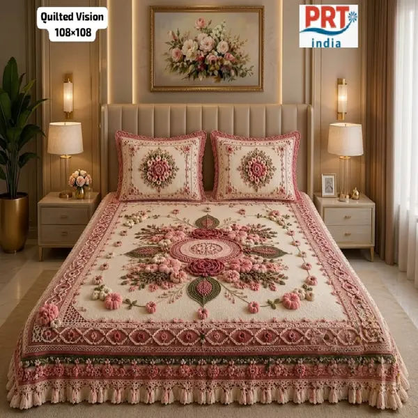 King Size Bedsheet | 108×108 Inch | 2 Pillow Covers + Free Big Bath Towel | Weaving Effect Digital Printed