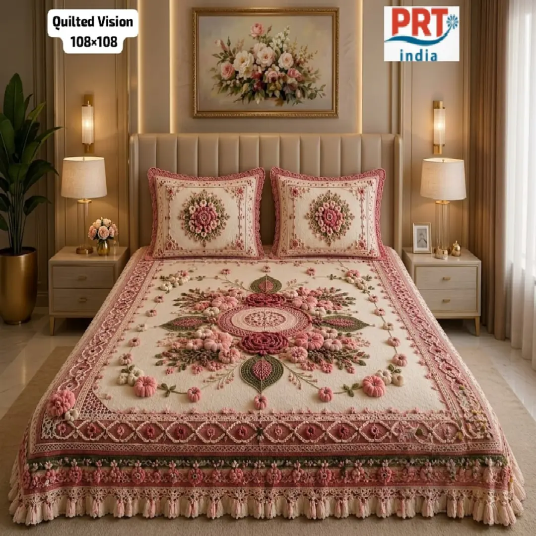 King Size Bedsheet | 108×108 Inch | 2 Pillow Covers + Free Big Bath Towel | Weaving Effect Digital Printed 1
