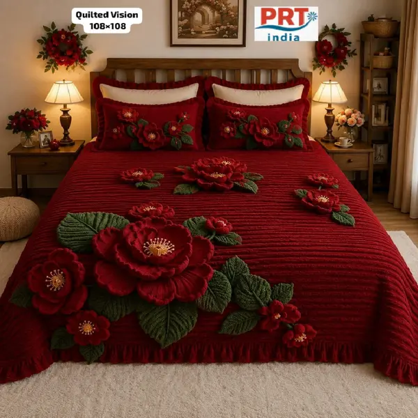 King Size Bedsheet | 108×108 Inch | 2 Pillow Covers + Free Big Bath Towel | Weaving Effect Digital Printed