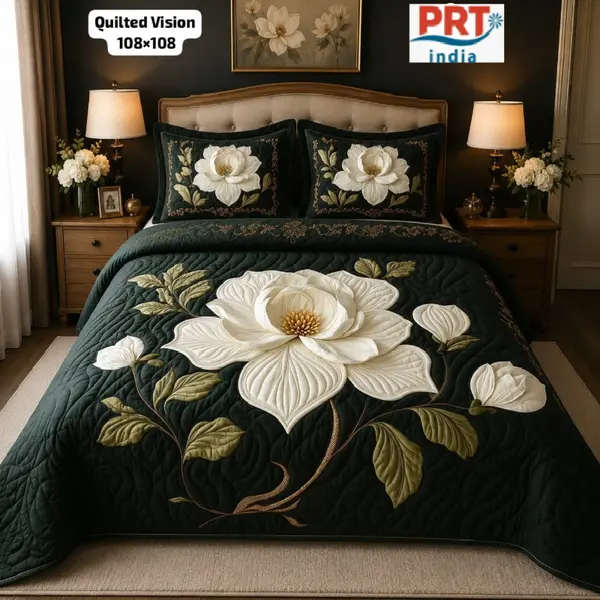 King Size Bedsheet | 108×108 Inch | 2 Pillow Covers + Free Big Bath Towel | Faux Quilting Effect Digital Printed