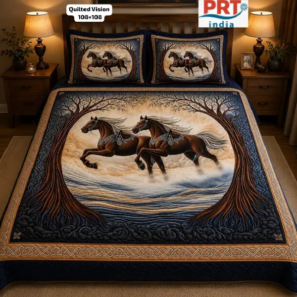 King Size Bedsheet | 108×108 Inch | 2 Pillow Covers + Free Big Bath Towel | Faux Quilting Effect Digital Printed