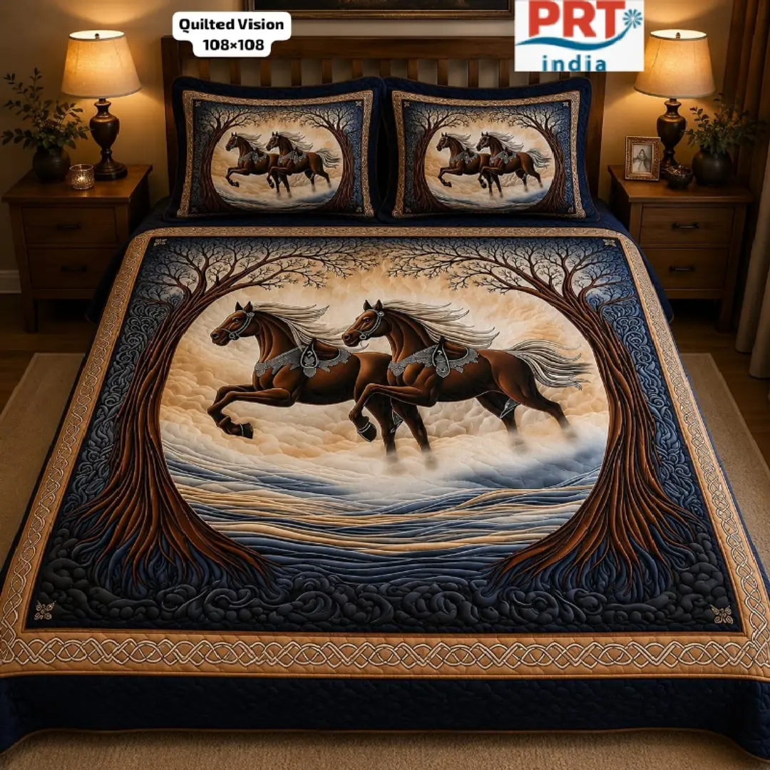 King Size Bedsheet | 108×108 Inch | 2 Pillow Covers + Free Big Bath Towel | Faux Quilting Effect Digital Printed 1