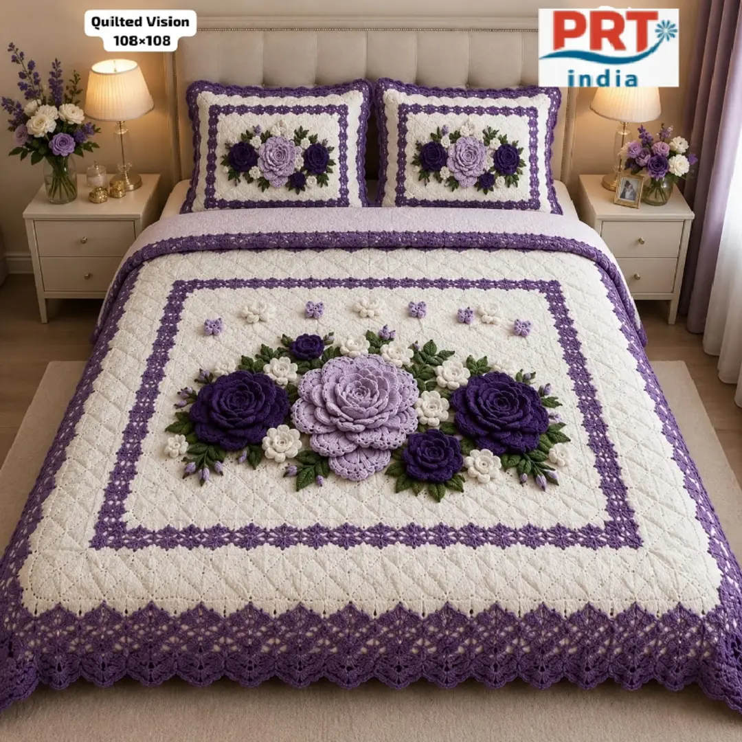 King Size Bedsheet | 108×108 Inch | 2 Pillow Covers + Free Big Bath Towel | Weaving Effect Digital Printed 1