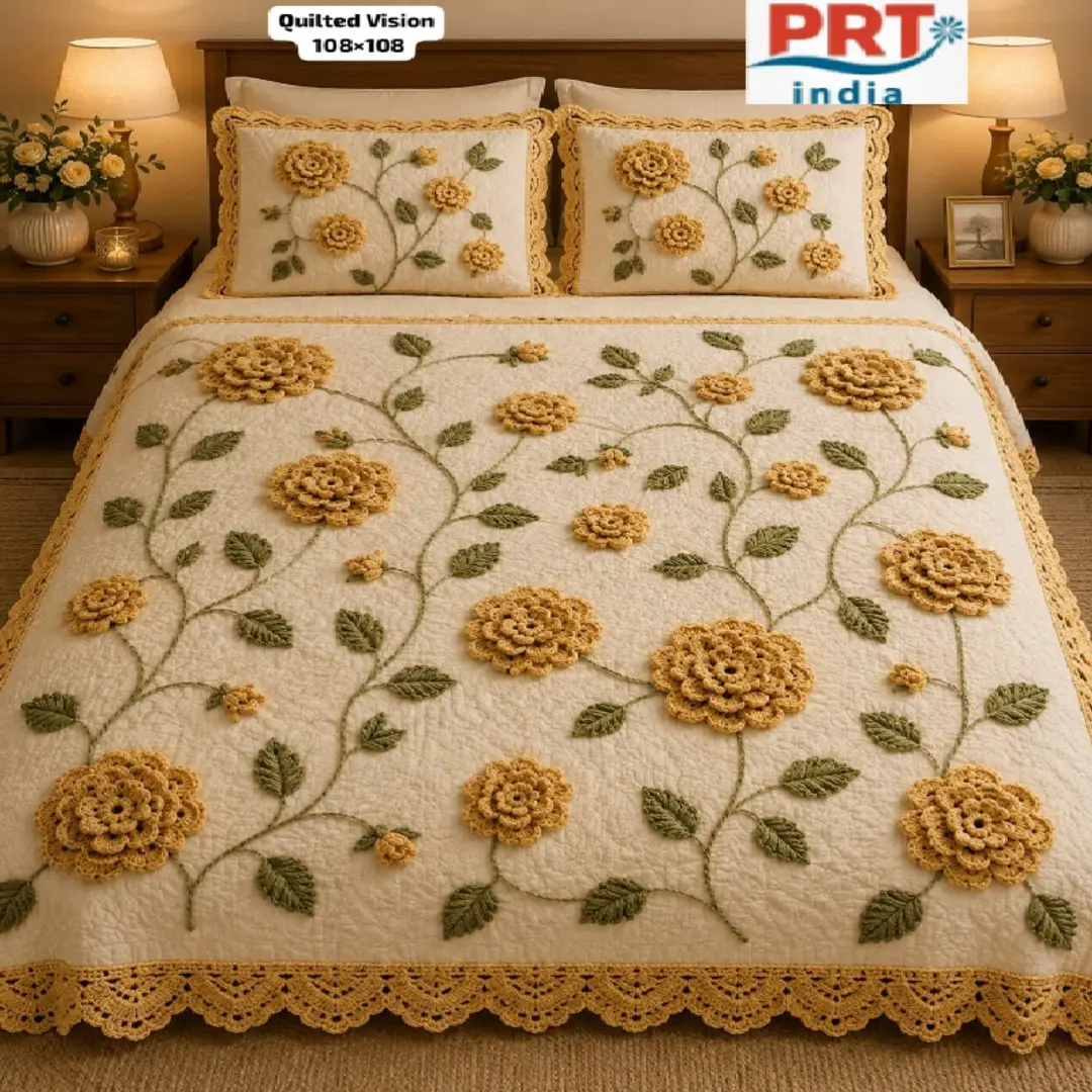 King Size Bedsheet | 108×108 Inch | 2 Pillow Covers + Free Big Bath Towel | Weaving Effect Digital Printed 1