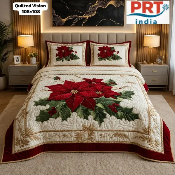King Size Bedsheet | 108×108 Inch | 2 Pillow Covers + Free Big Bath Towel | Faux Quilting Effect Digital Printed