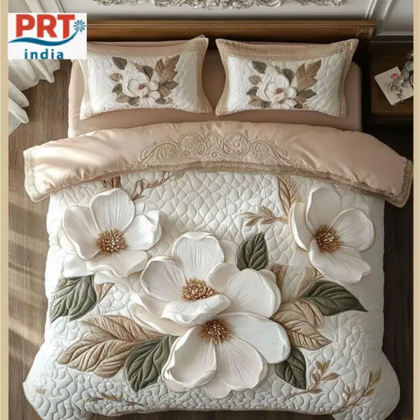 King Size Bedsheet | 108×108 Inch | 2 Pillow Covers + Free Big Bath Towel | Faux Quilting Effect Digital Printed