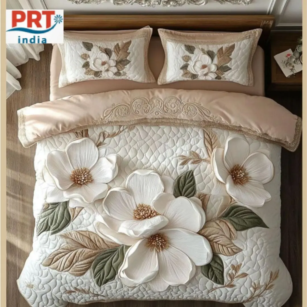 King Size Bedsheet | 108×108 Inch | 2 Pillow Covers + Free Big Bath Towel | Faux Quilting Effect Digital Printed 1