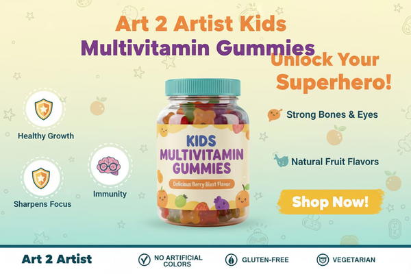 Art2artist Multivitamin Gummies for Kids | 2-6 Years | 30 Gummies | With 11 Vitamins & Minerals | Improves Immunity, Bone health & Antibody Production | No Added Sugar | Orange Flavour 57% off