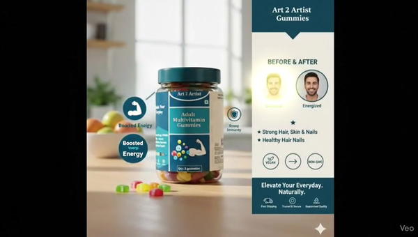 Art2artist Multivitamin Gummies (Lemon, 30 Days Pack) | For Men & Women | Boosts Energy & Immunity, Supports Joint Health