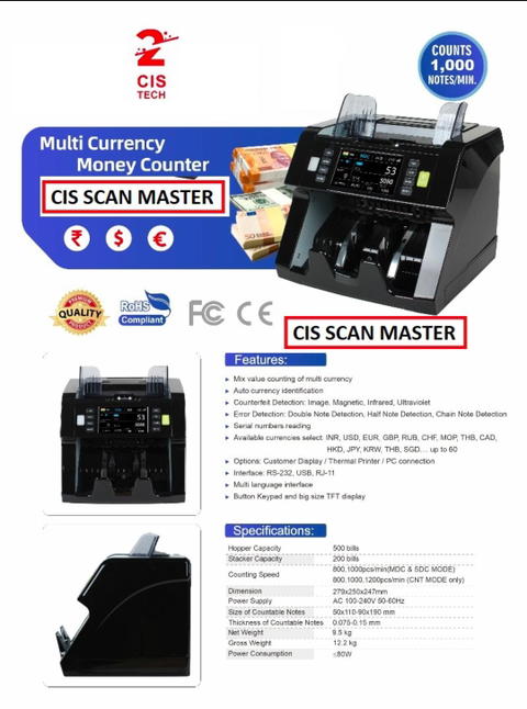 DUAL CIS SENSORS based Multy Currency Value Counting Machines