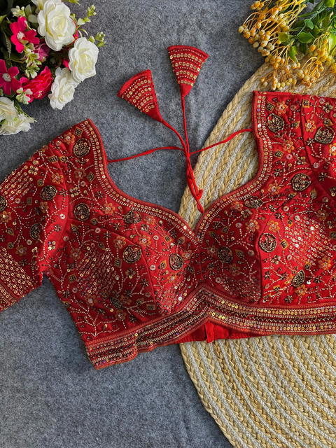 Sabyasachi Inspired Sequin Coding Thread Work Italian Silk Blouse