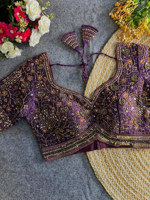 Sabyasachi Inspired Sequin Coding Thread Work Italian Silk Blouse