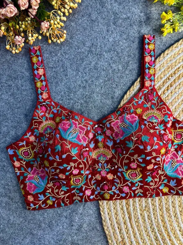 Premium Gajji Silk Floral Embroidered Partywear Blouse 1