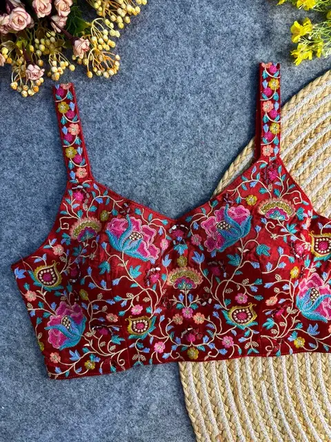 Premium Gajji Silk Floral Embroidered Partywear Blouse