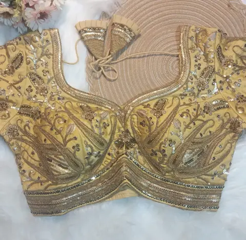Heavy Apple Cut Bridal Blouse With Zari Sequin Floral Embroidery