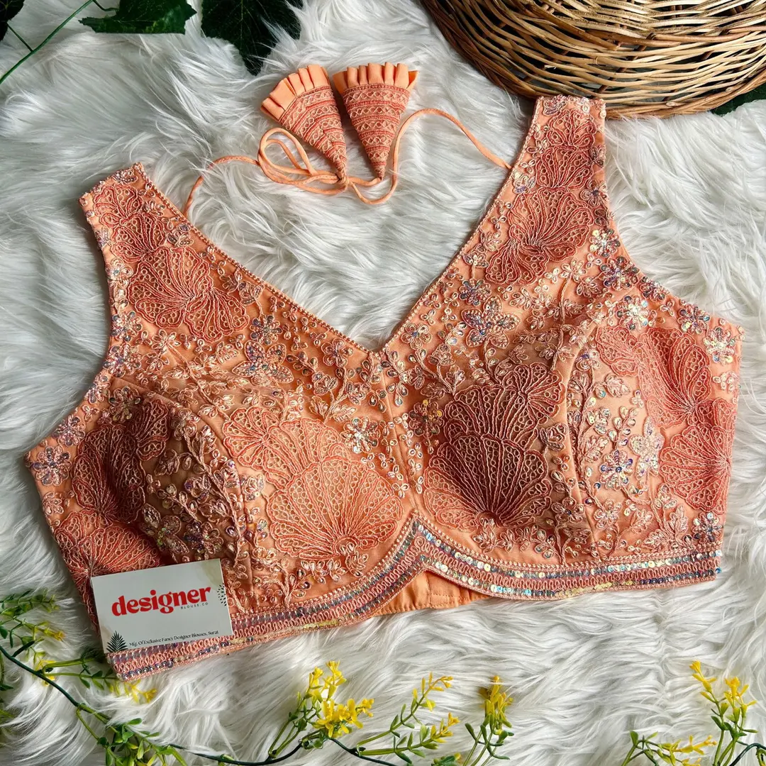 Heavy Embroidered Net Partywear Sleeveless Blouse 1