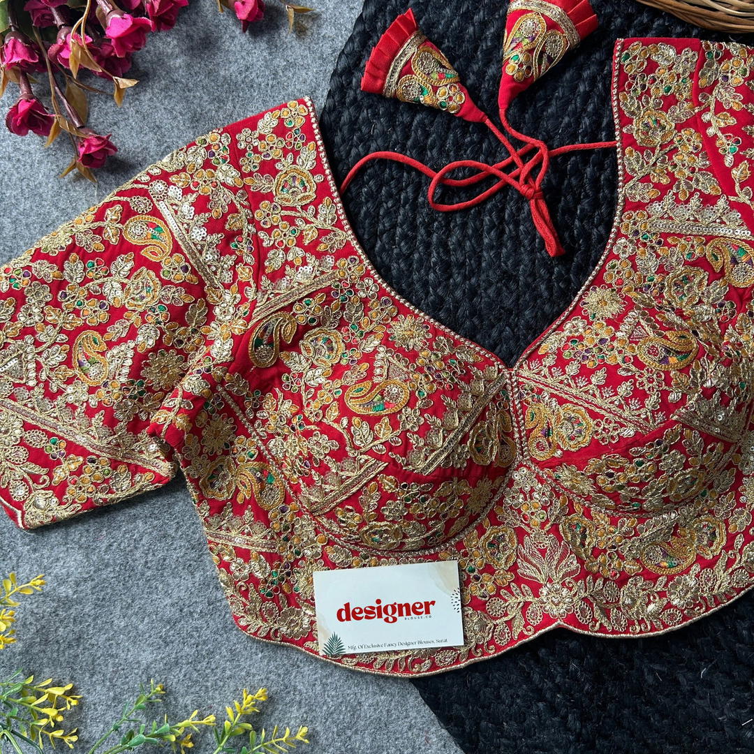 Designer Apple Cut Heavy Embroidery Bridal Blouse 1