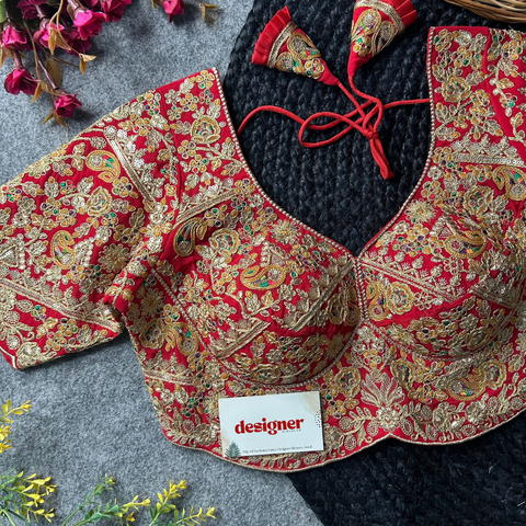 Designer Apple Cut Heavy Embroidery Bridal Blouse