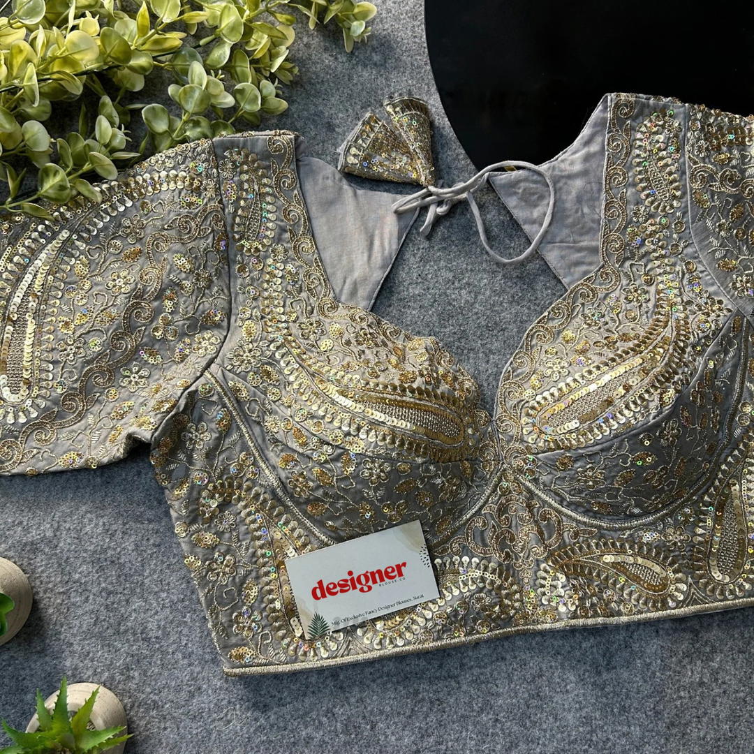Italian Silk Readymade Designer Blouse with Sequin & Codding Work 1