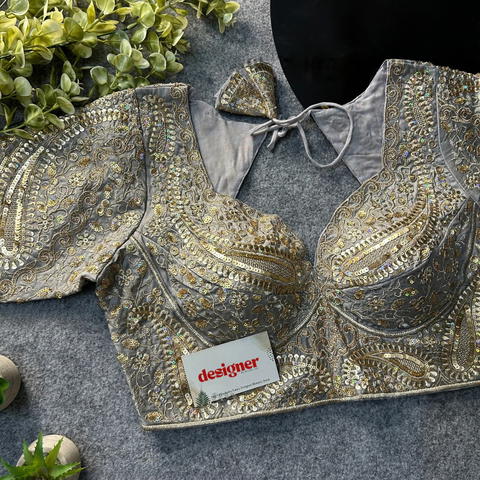 Italian Silk Readymade Designer Blouse with Sequin & Codding Work