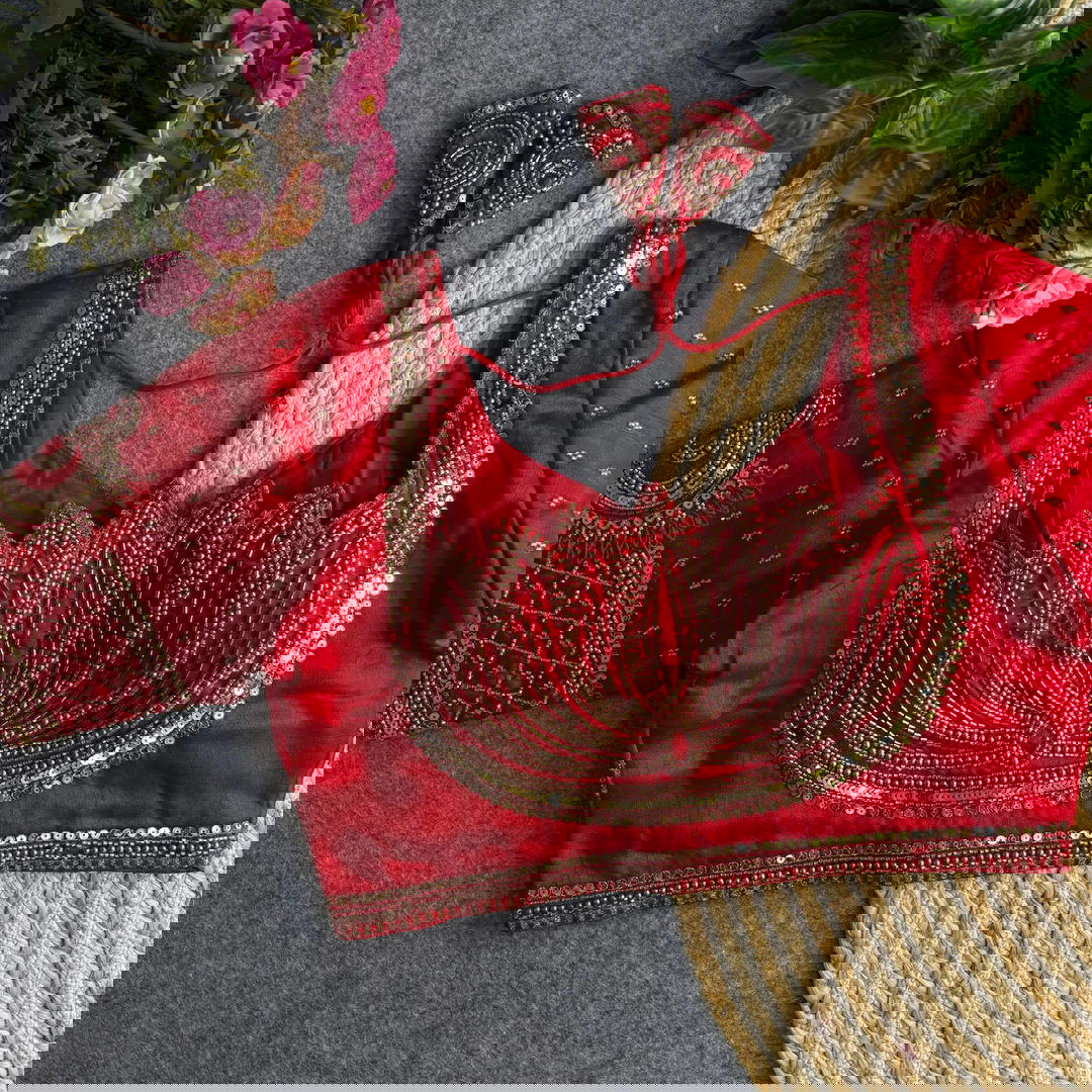 Lotus Design Italian Silk Blouse with Heavy Beads and Sequence Work 1