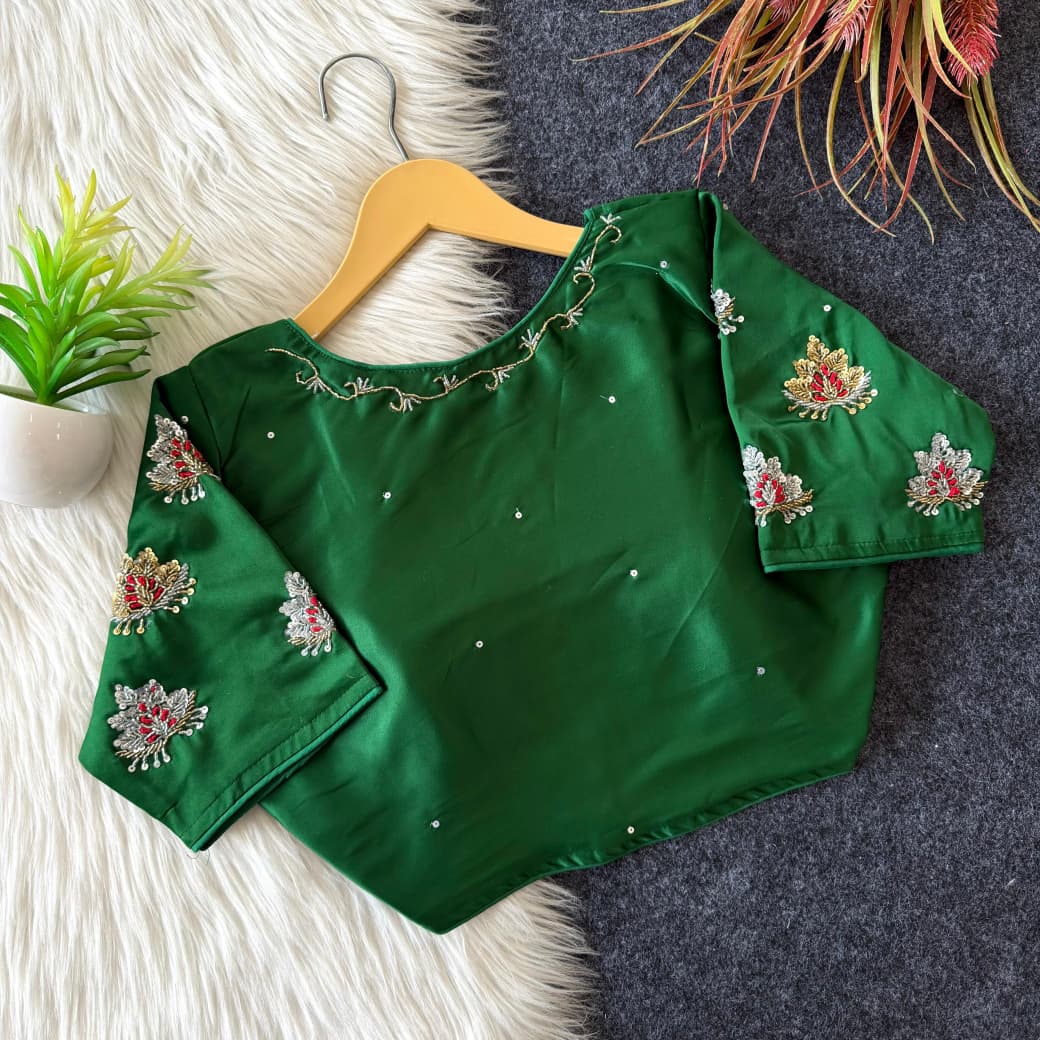 Premium Butter Silk Handwork Blouse with Elegant Floral Detailing 1