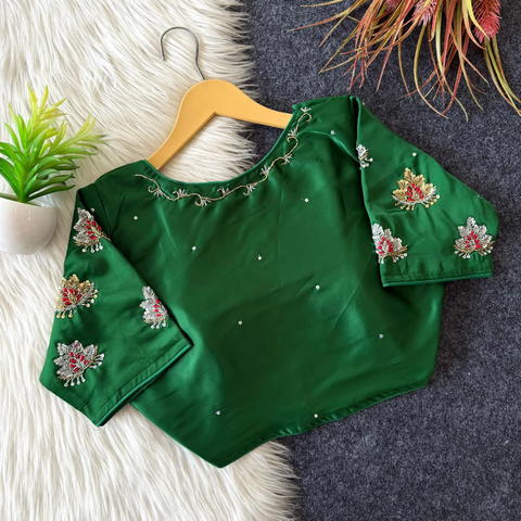 Premium Butter Silk Handwork Blouse with Elegant Floral Detailing