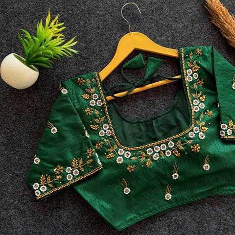 Silvi Silk Floral Handwork Designer Blouse with Rich Golden Finish