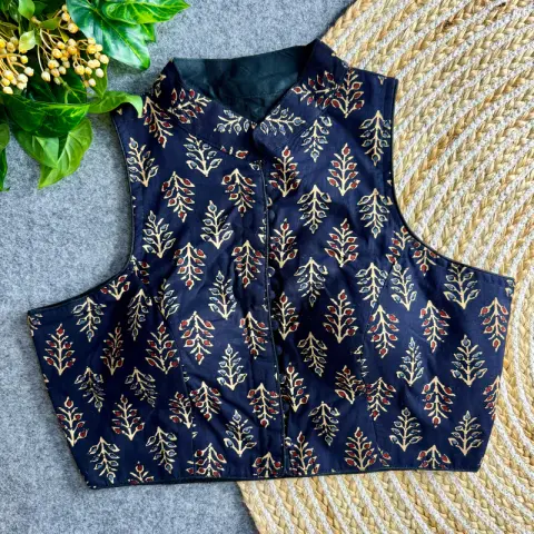 High Neck Ajrakh Print Pure Cotton Readymade Blouse