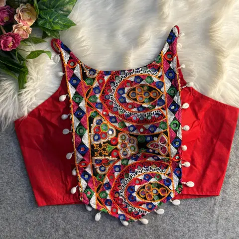 Spaghetti Style Mirror Work Embroidered Readymade Blouse