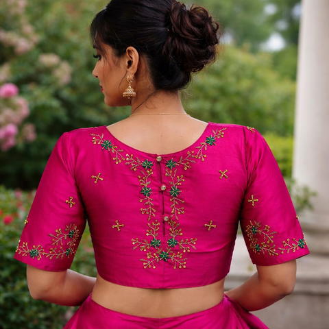 Butter Silk Floral Handwork Blouse with Rich Embroidery Finish