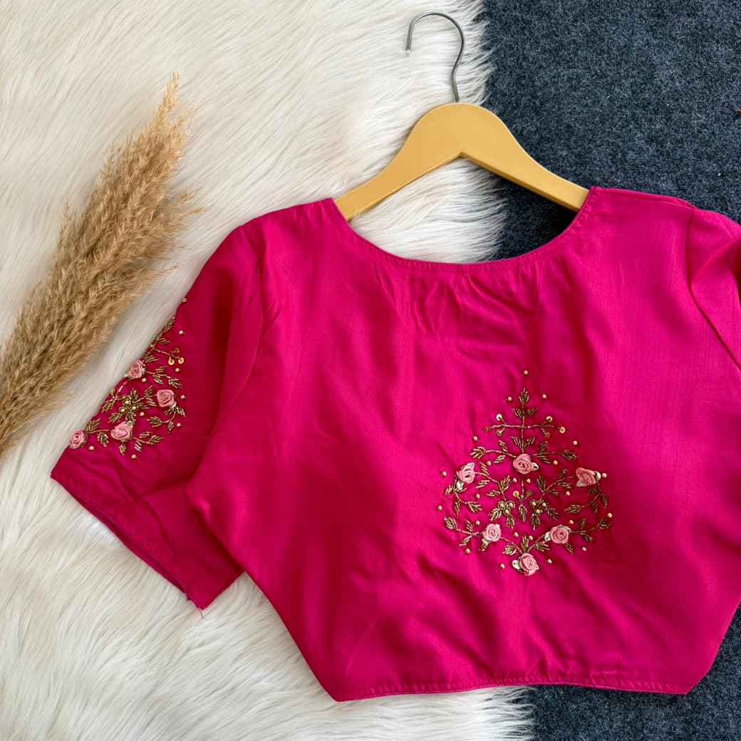 Premium Soft Silk Handwork Blouse with Intricate Floral Design 1