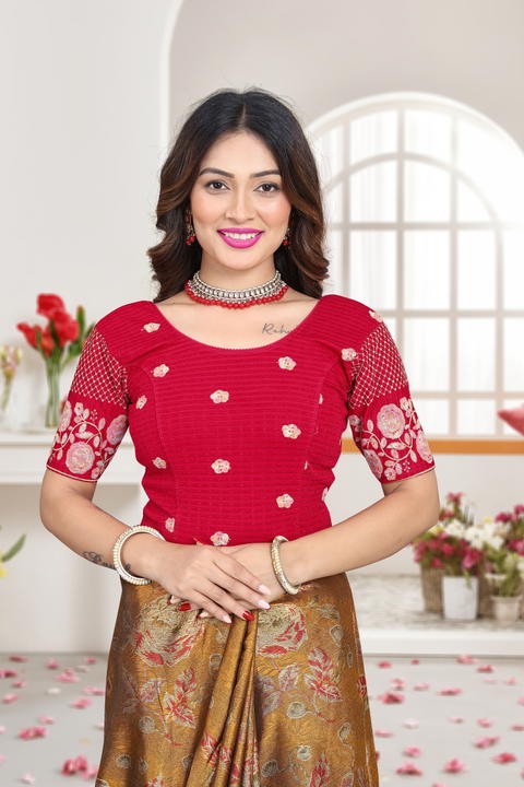 Women Designer Embroidery Work Half Blouse – Stylish Saree Blouse