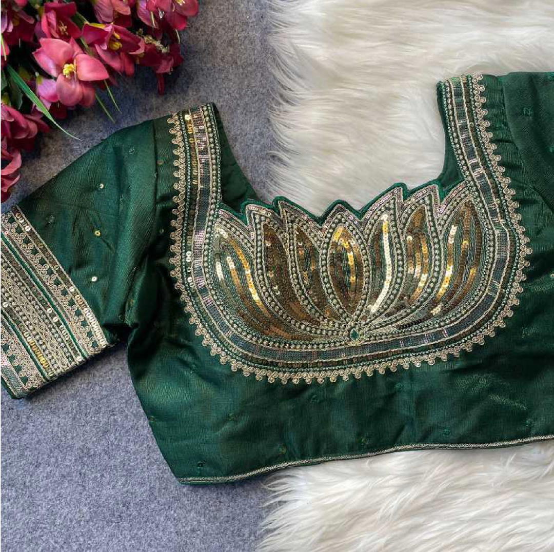 Beautiful Blouse Partywear desgine Heavy Stitching Heavy Padded With Beautiful Work Front open Style cup Blouse 1