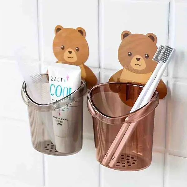 Self Adhesive Teddy Toothbrush & Multipurpose Holder pack of 2