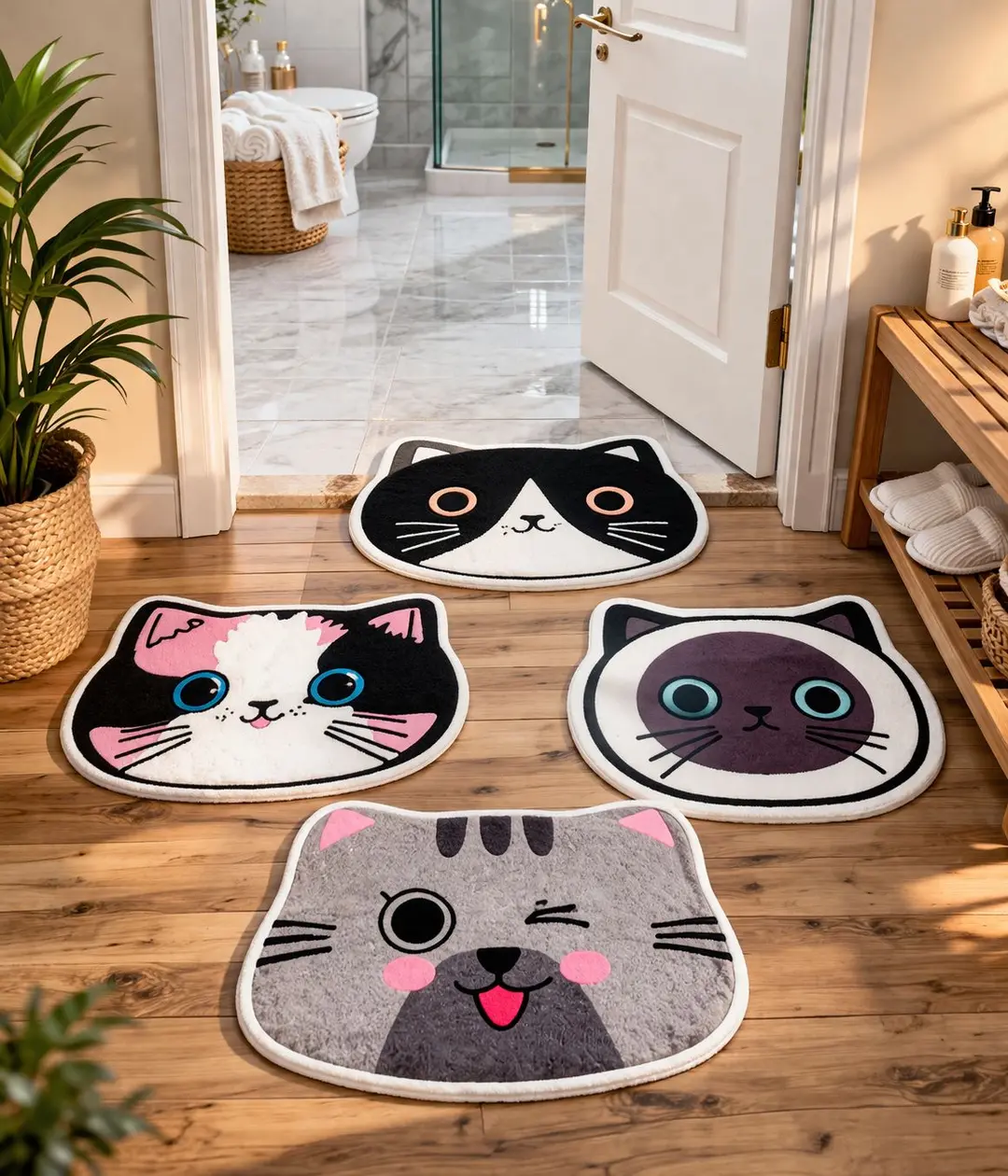 Cute Cartoon Cat Shape Bath Mat – Soft Non-Slip Floor Rug for Bathroom, Bedroom & Entryway 1