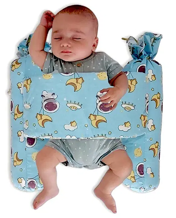 Baby Anti Rolling Bolster Pillow, Baby Sleep Positioner Pillow for Newborn (Blue Astronaut)