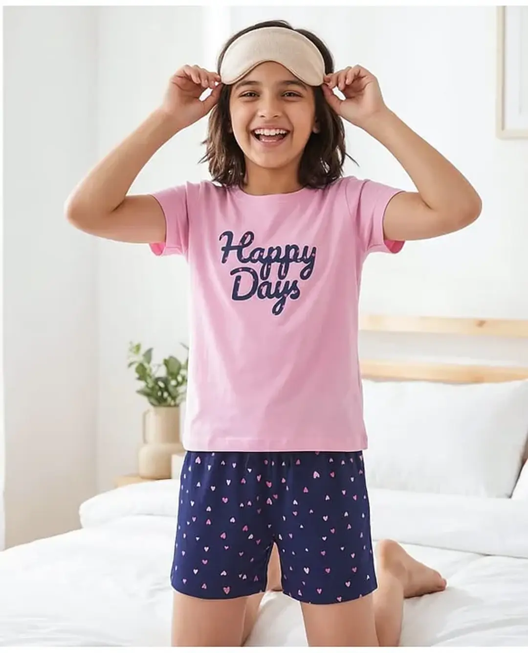 Girls Happy Days Cotton Night Suit Set – Half Sleeve T-Shirt & Printed Shorts Sleepwear 1