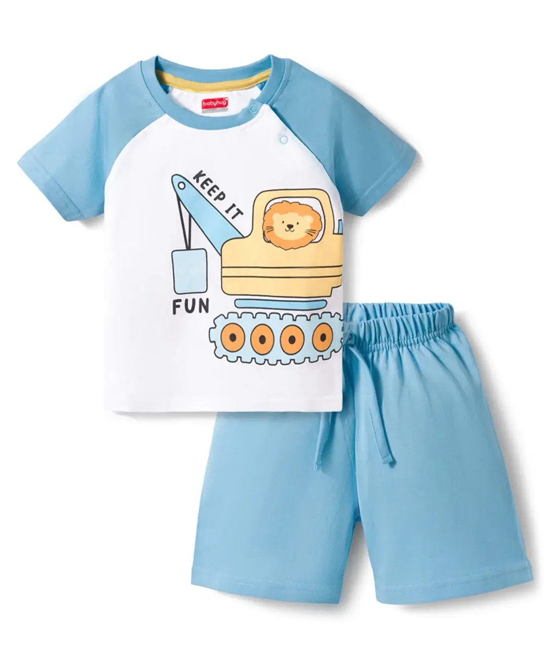 Superhero Cartoon Print Kids Co-Ord Set – White T-Shirt & Red Star Print Shorts for Boys & Girls 1