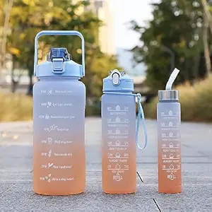 Motivational Water Bottle Set Colour with Time Marker | Pink Leakproof Sipper Bottles