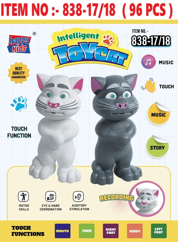Intelligent Talking Cat Toy with Touch Sensor | Music, Story & Voice Recording Toy for Kids
