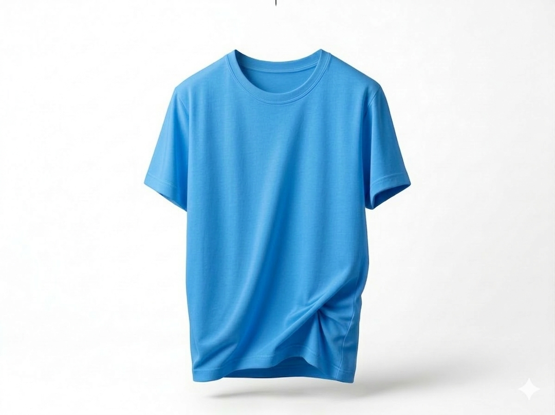 Premium 100% Cotton Bio-Wash Round Neck Plain T-Shirt for Men | Soft & Breathable Half Sleeve Tee (Sky Blue) 1