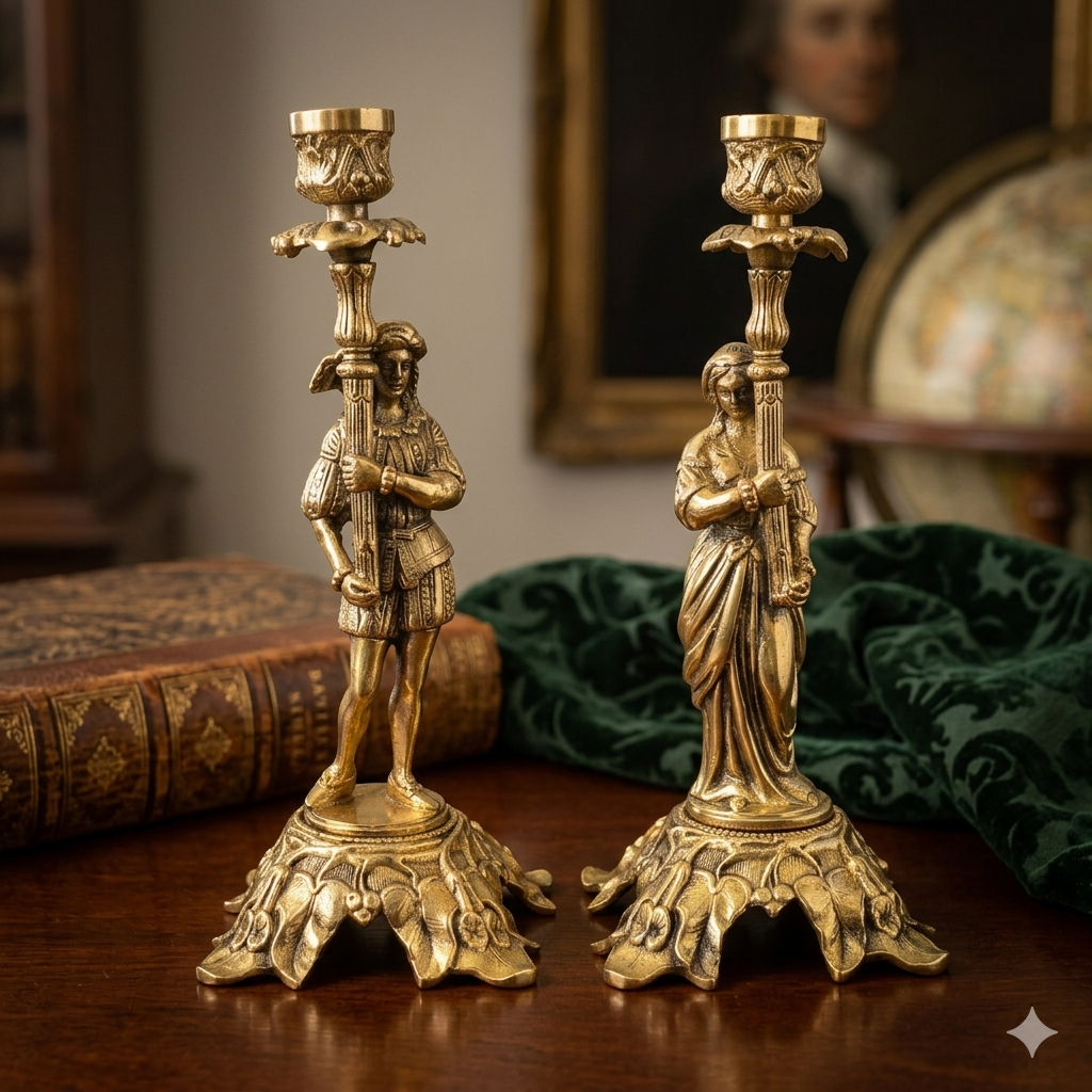 Brass Victorian Candle Holder Pair 1