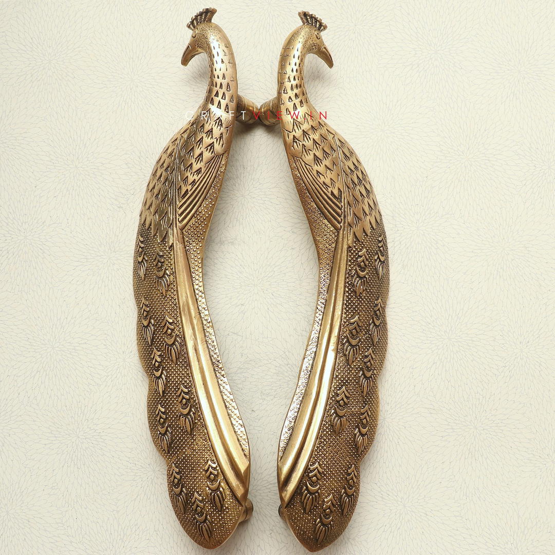 Brass Decorative Peacock Door Handle Set 1