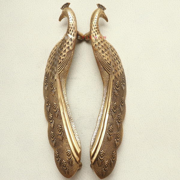 Brass Decorative Peacock Door Handle Set