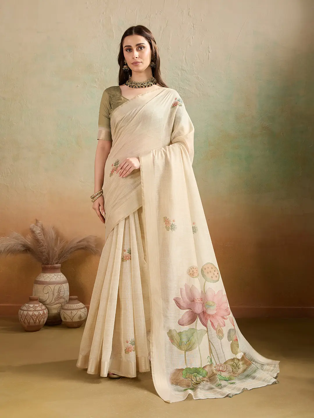 BFM Floral Print Jamdani Cotton Blend Saree 1