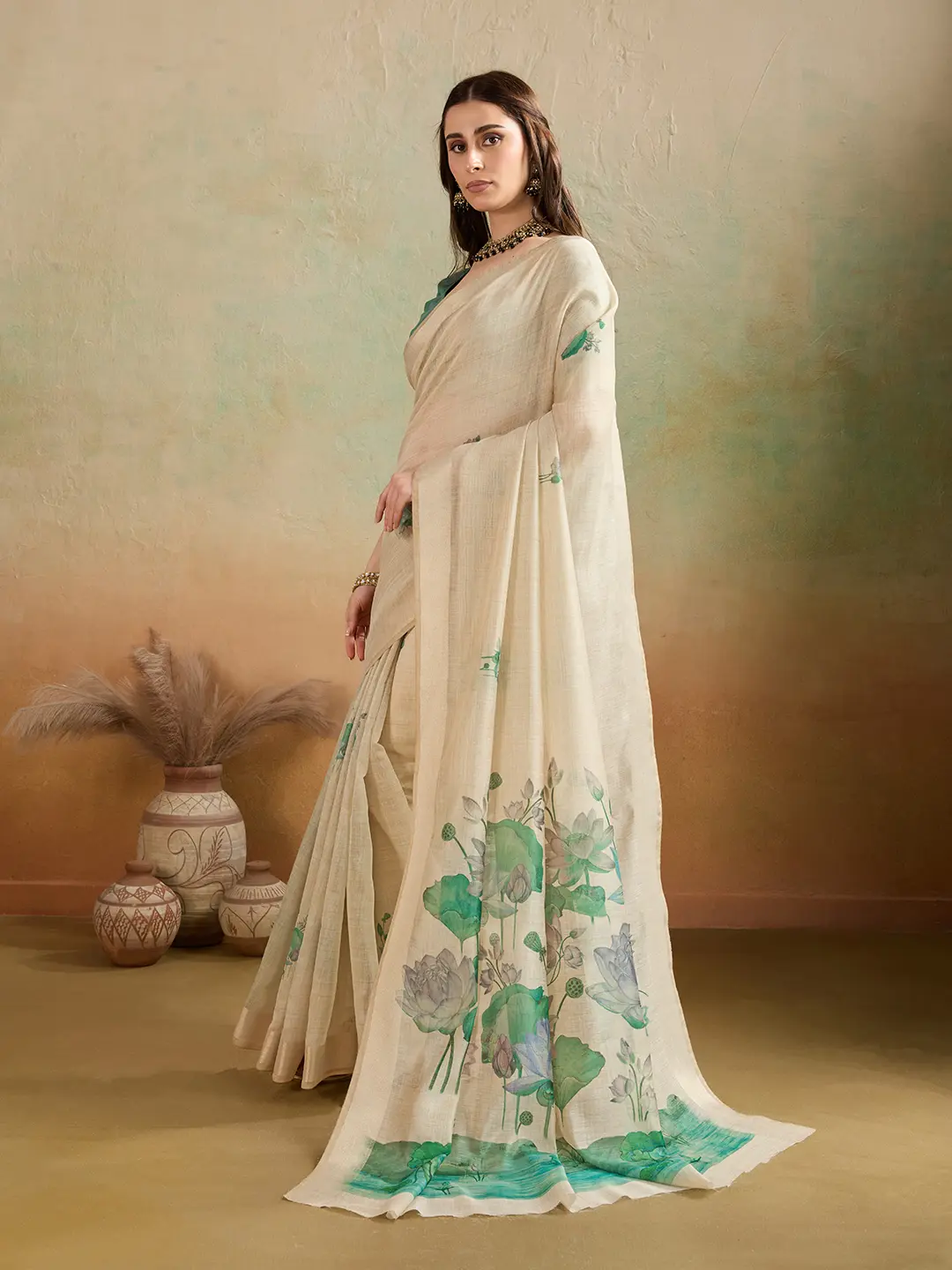 BFM Floral Print Jamdani Cotton Blend Saree 1