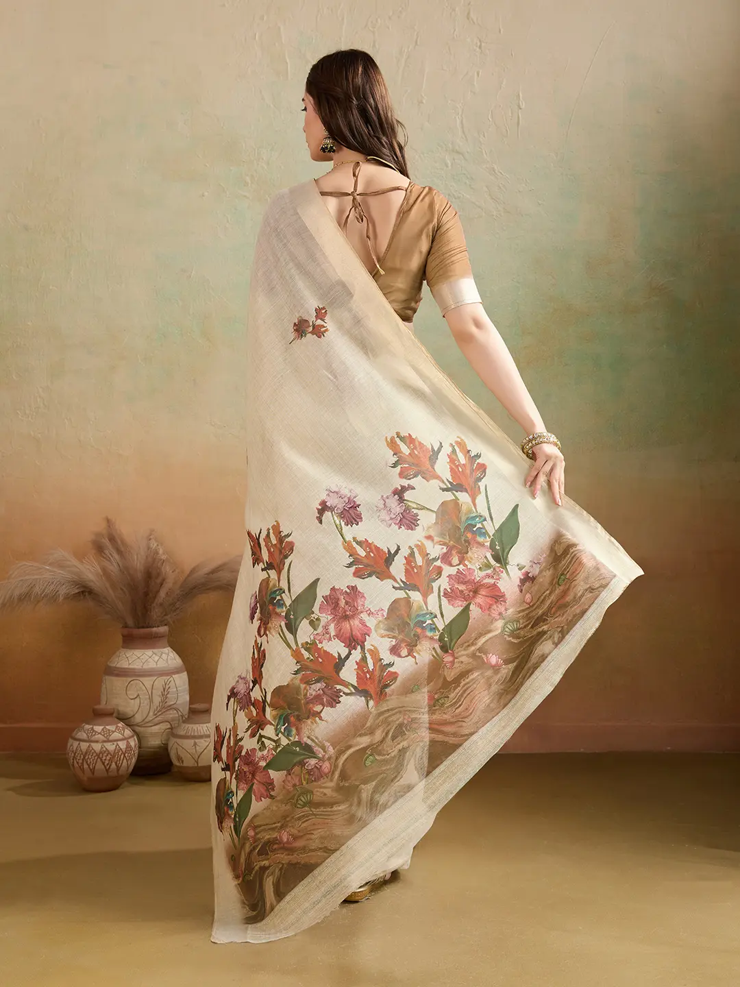 BFM Floral Print Jamdani Cotton Blend Saree 1