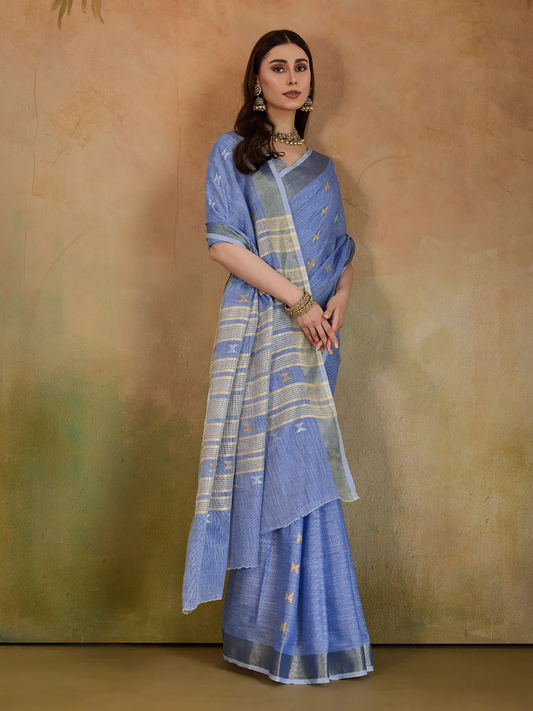 BFM Woven Bollywood Linen Sarees Saree 1